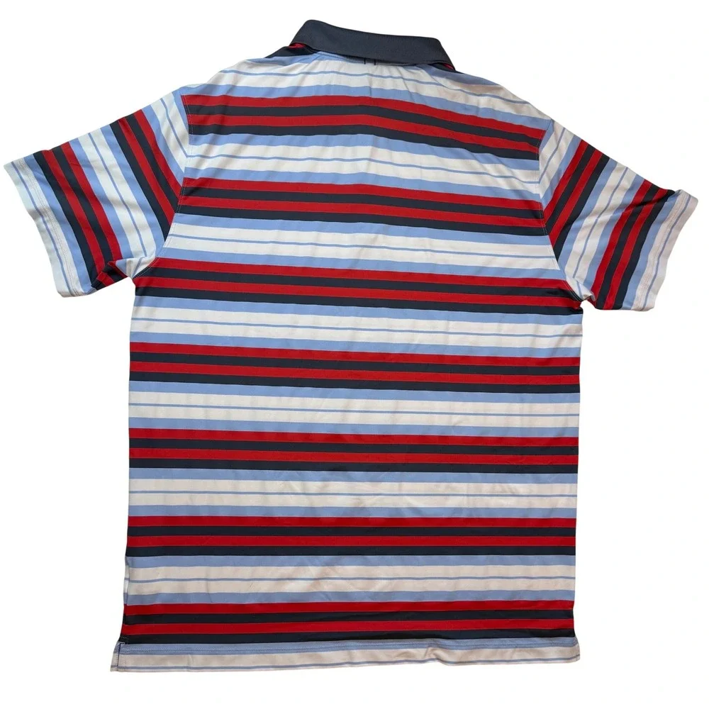 NIKE Golf Polo Shirt Men's Striped Red Blue White Short Sleeve Dri-Fit Casual XL